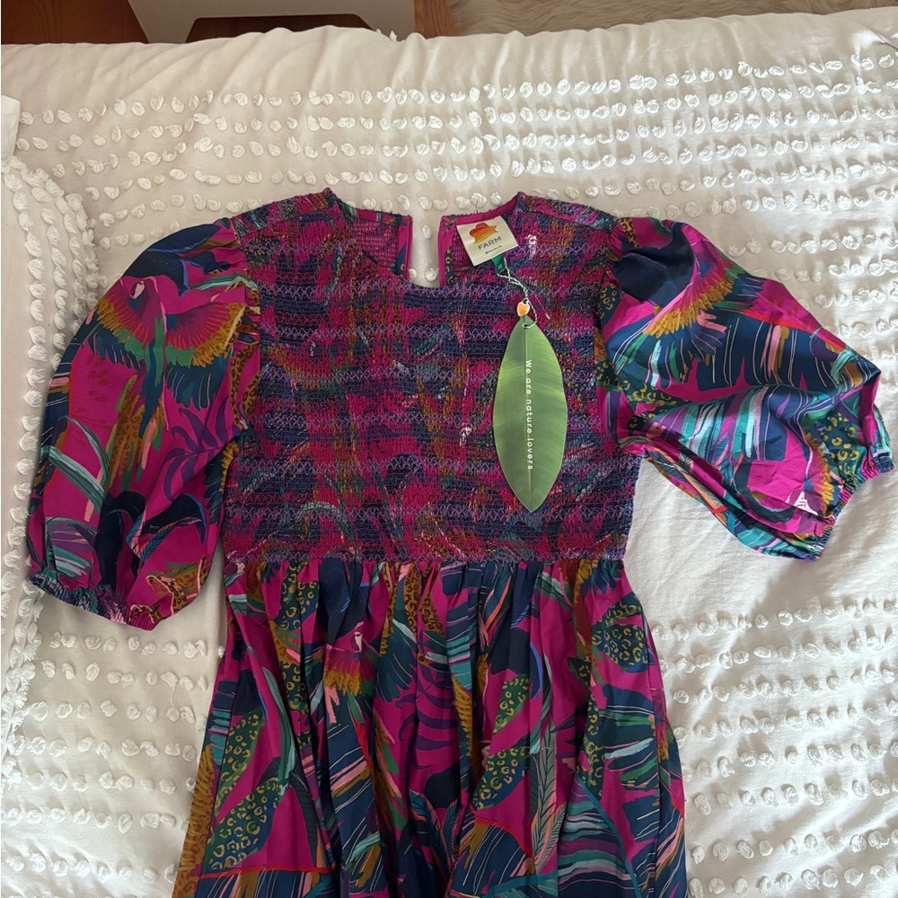FARM Rio Ruched Purple Pink Midi Sundress - Picture 6 of 6